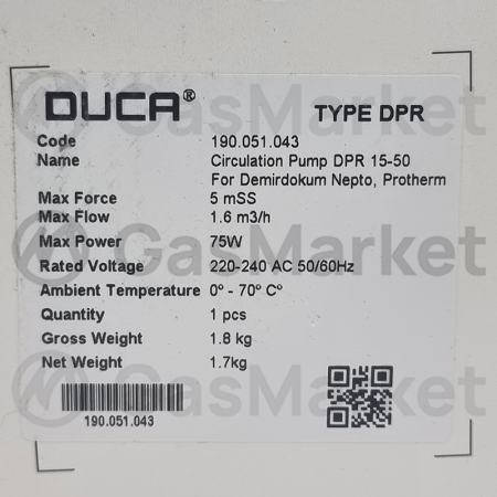Циркуляционный насос DUCA DPR 15-5 для котлов Protherm Jaguar/Leopard/Lynx  (0020119604) 190.051.043