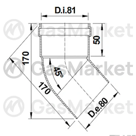 Угол коаксиальный Termica 45˚ Ø80 папа-мама  для котлов