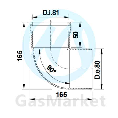 Угол коаксиальный Termica 90˚ Ø80   для котлов
